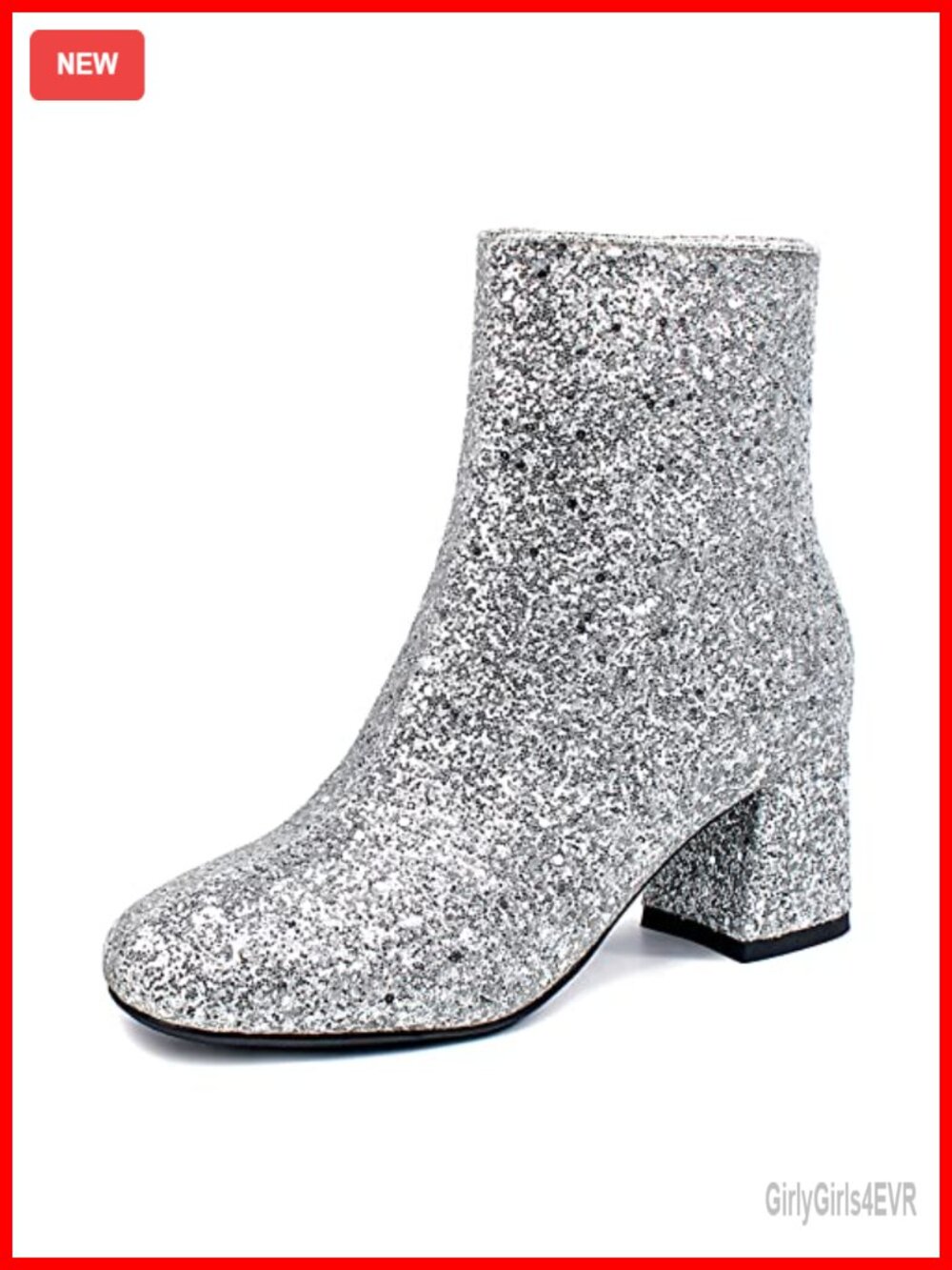 SEIFIN Women's Sequin Glitter Chunky Heel Ankle Boots Side Zip Party Dress